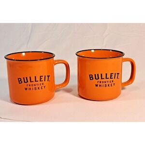 Bulleit Frontier Whiskey Orange Campfire Style Ceramic Coffee Mugs Set of 2